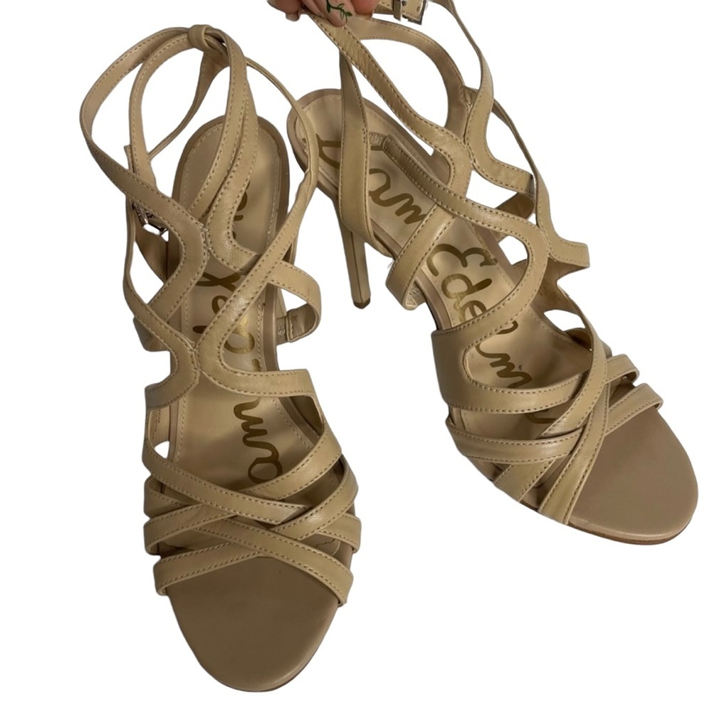 Sam Eldeman strappy 4 inches gladiator tan cream heels size 9